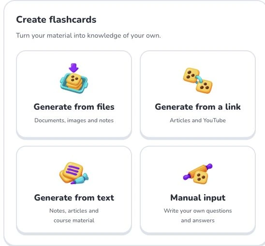 Get started with Deckumi — Generate from files · Generate from a link · Generate from text · Manual input