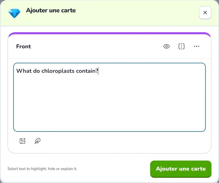Créer et modifier des cartes manuellement — Front content · Remarques · Ajouter une carte
