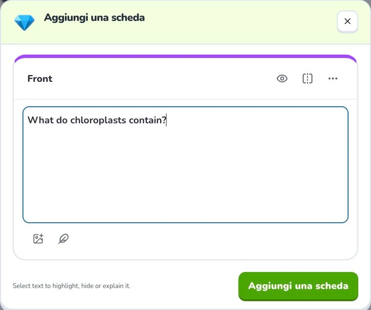 Crea e modifica schede manualmente — Front content · Note · Aggiungi una scheda