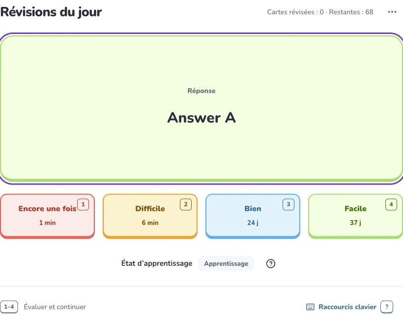 Bien démarrer avec Deckumi — Révisions du jour · Évaluer le rappel · État d’apprentissage