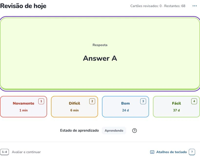 Primeiros passos com Deckumi — Revisão de hoje · Avalie sua lembrança · Estado de aprendizado